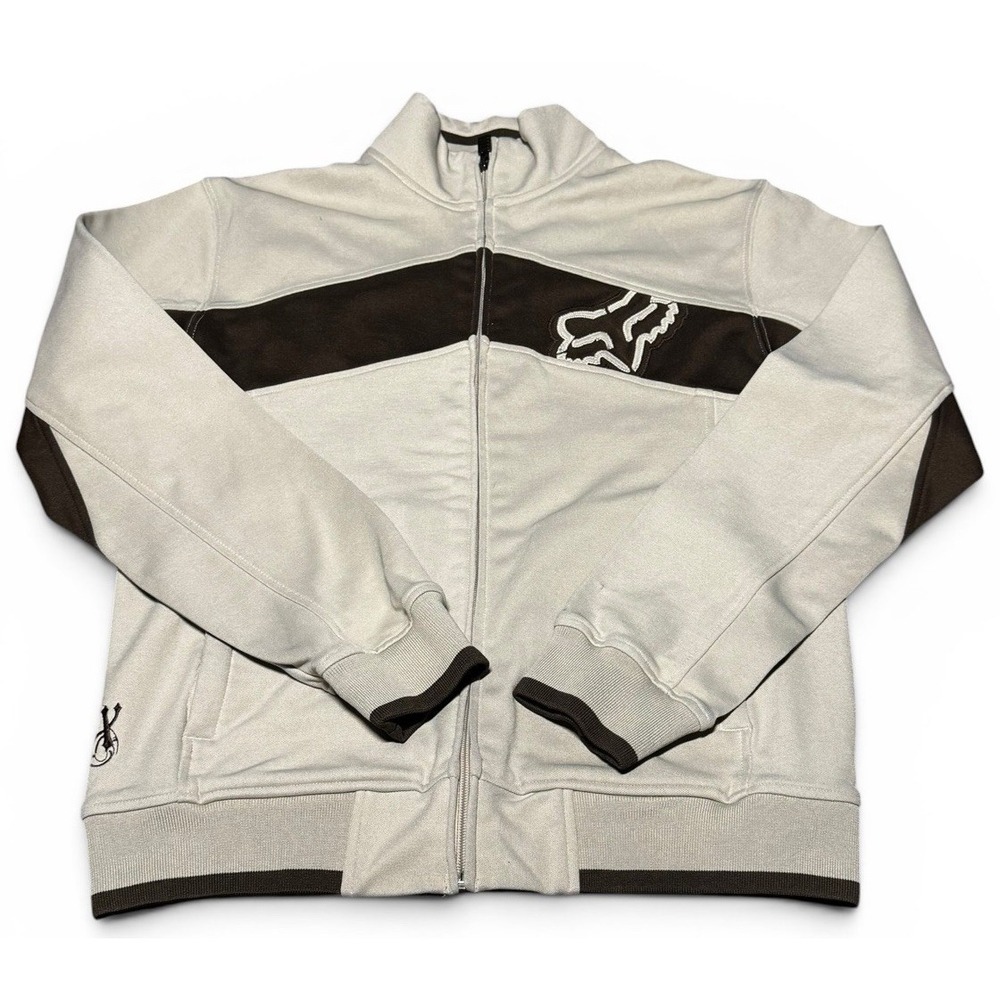 Fox Racing Full Zip‎ Track Jacket Mens Medium Tan / Brown Embroidered Logo